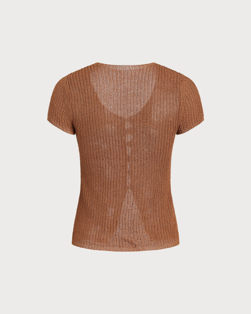 Brown V Neck Knit Cardigan