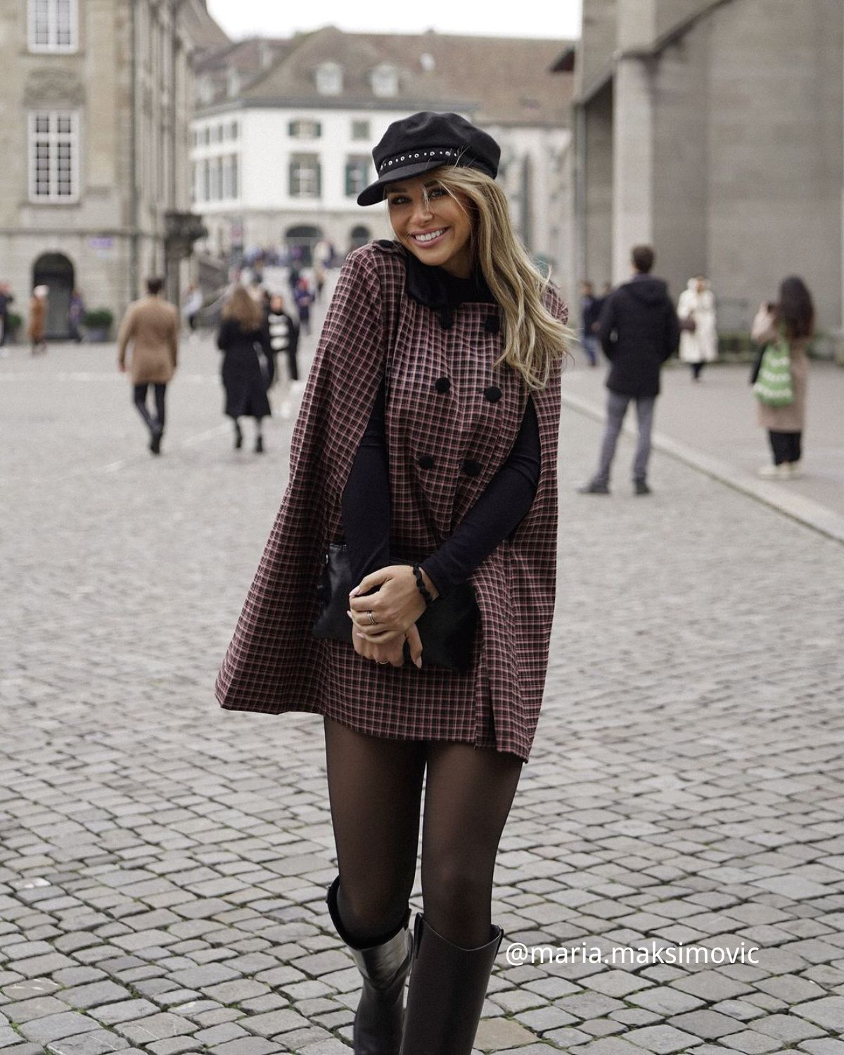 The Double-breasted Plaid Cape Coat & Reviews - Brown - Outerwear
