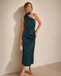 Dark Green One Shoulder Maxi Dress