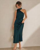 Dark Green One Shoulder Maxi Dress