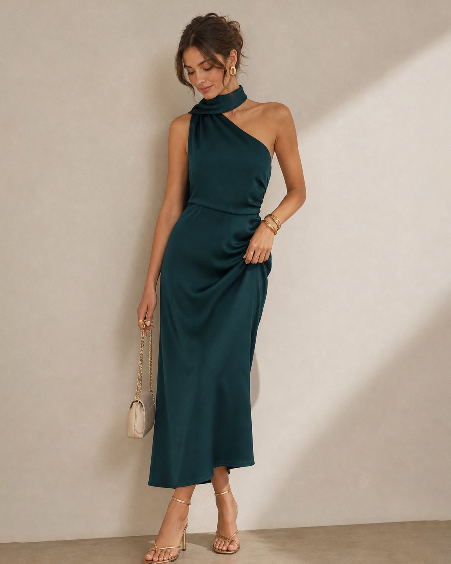 Dark Green One Shoulder Maxi Dress