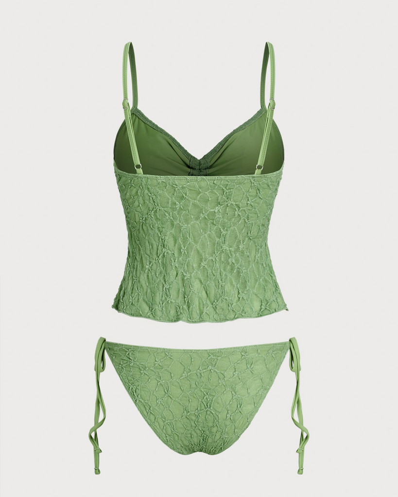 Green Lace Ruched Tankini Swimsuit