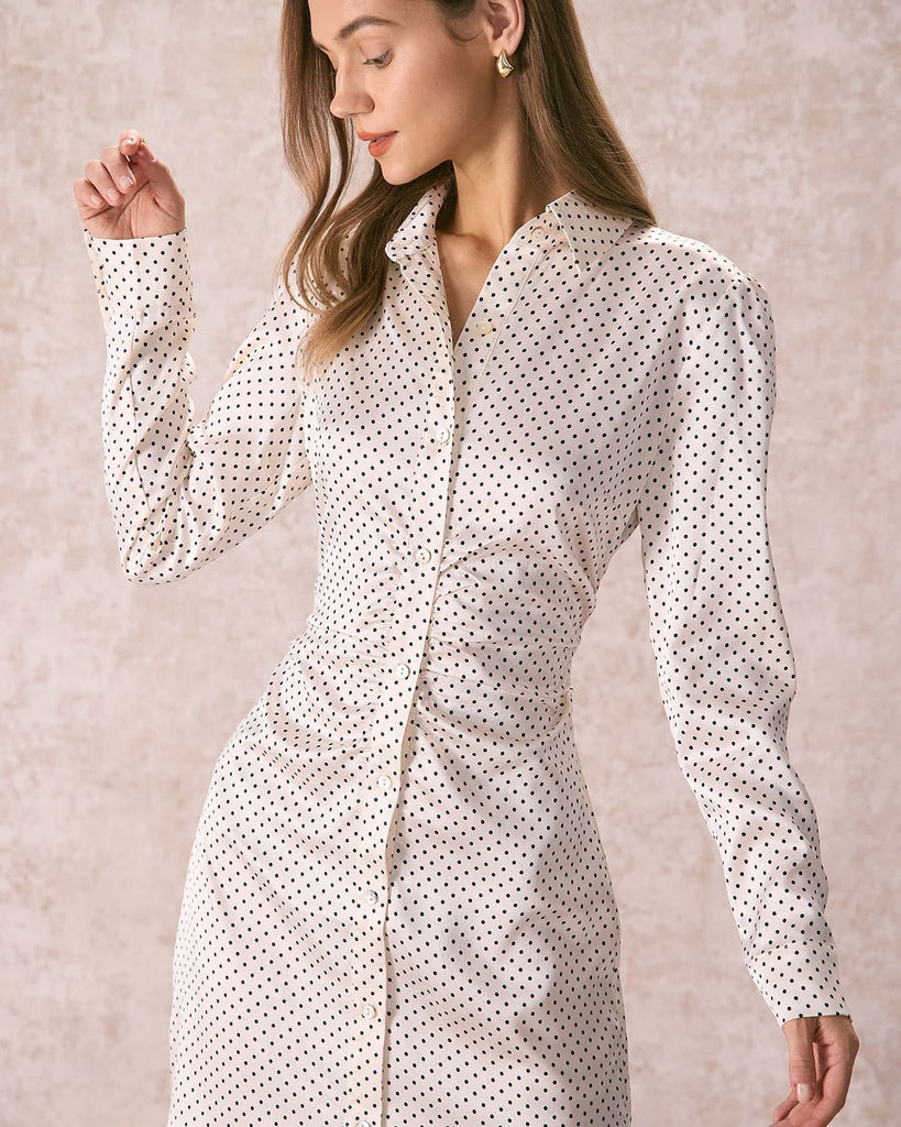 The Polka Dot Ruched Shirt Dress Dresses - RIHOAS