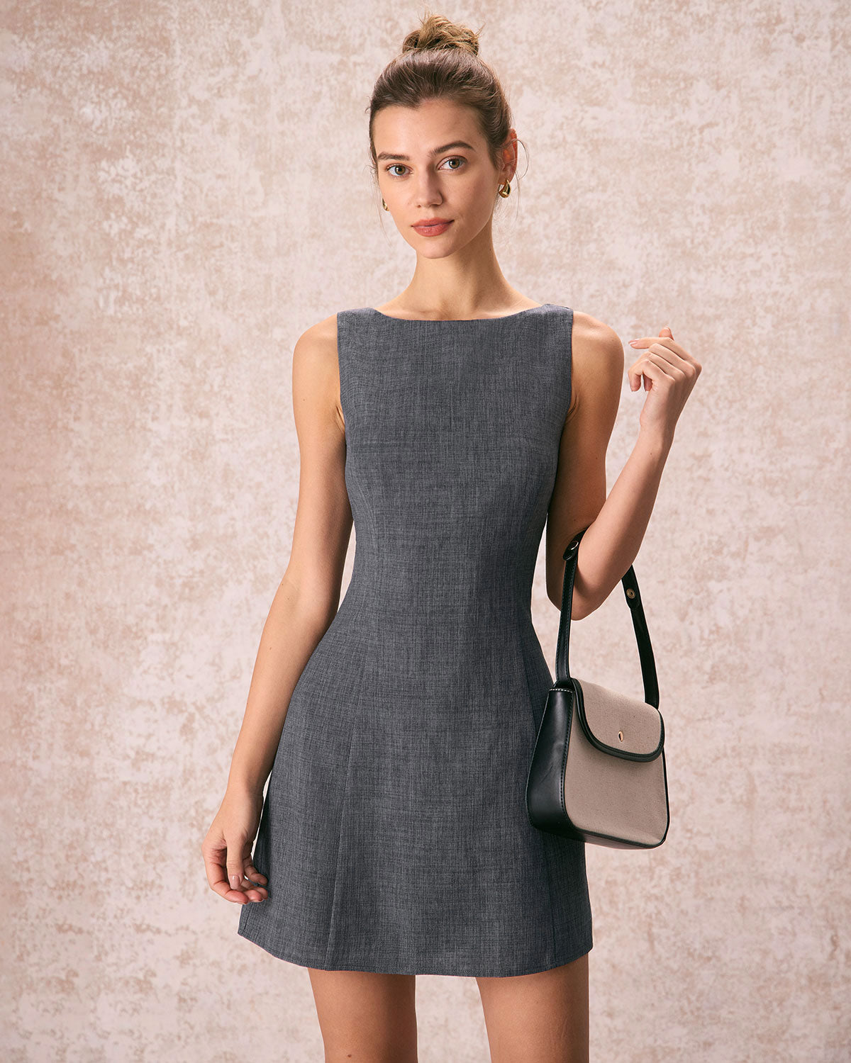 The Grey Boat Neck Sleeveless Mini Dress The Grey Boat Neck Sleeveless Mini Dress