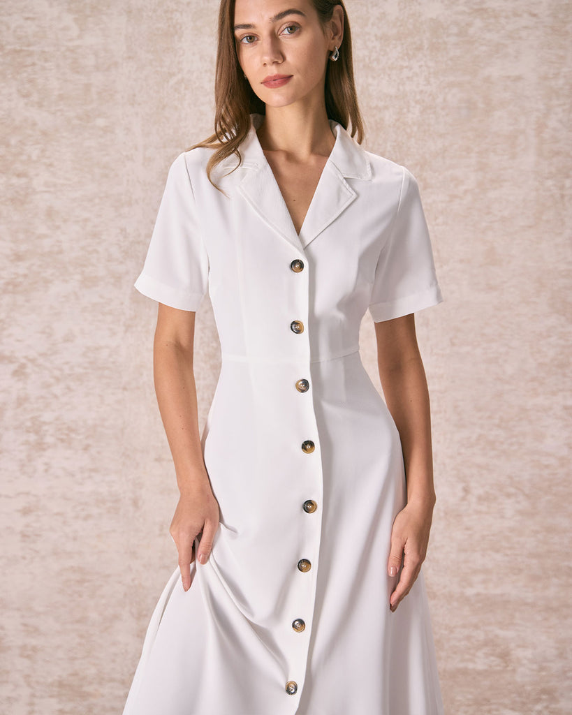 The Lapel Button Down Shirt Dress Dresses - RIHOAS