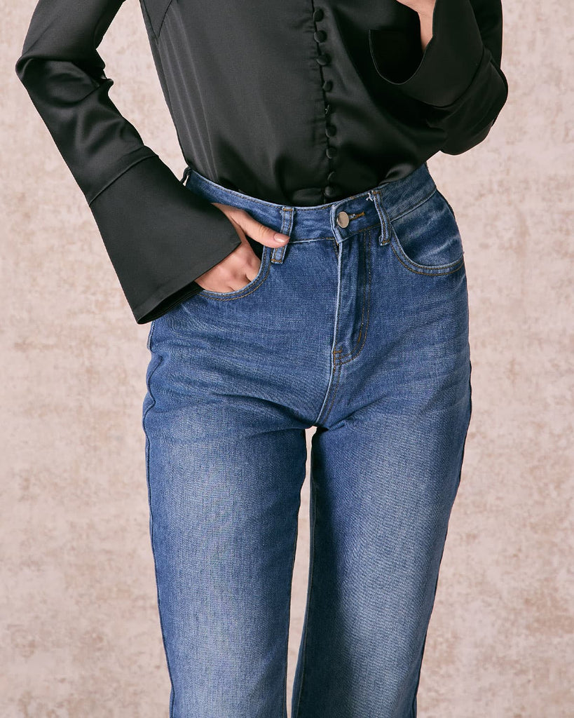 The Blue High Waisted Straight Leg Jeans Blue Denim - RIHOAS