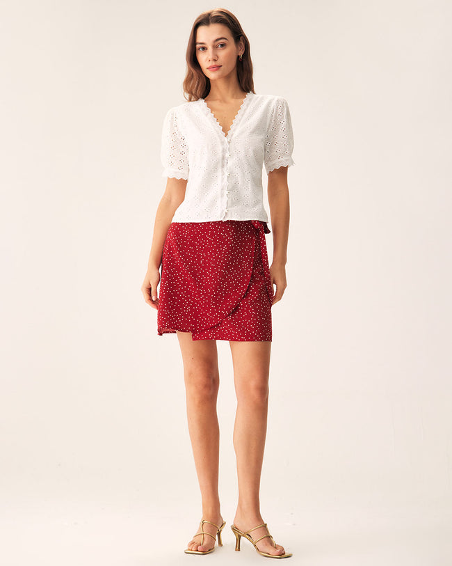 Red Polka Dot Wrap Mini Skirt & Reviews - Red - Bottoms | RIHOAS