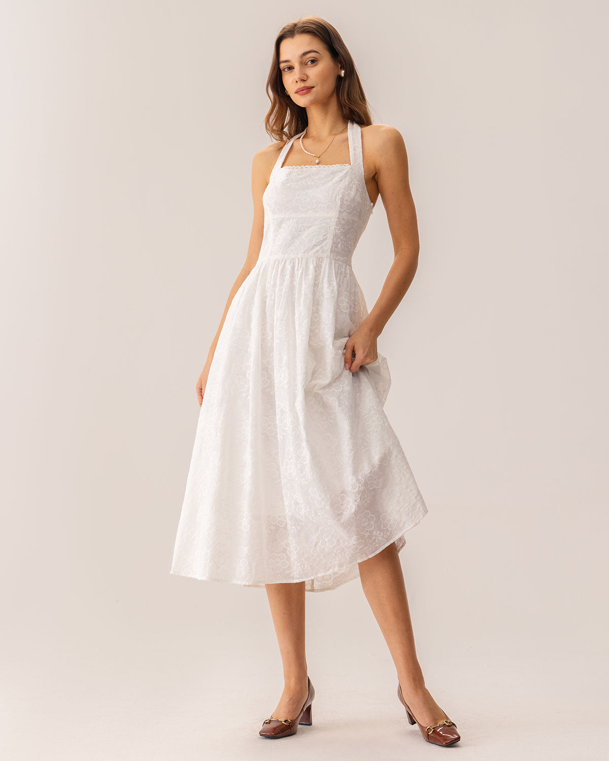 White Embroidery Halter Midi Dress White Embroidery Halter Midi Dress
