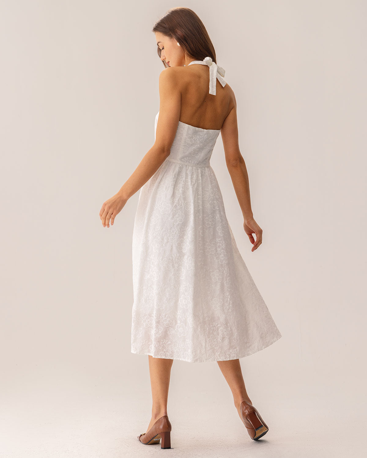 White Embroidery Halter Midi Dress & Reviews - White - Dresses | RIHOAS White Embroidery Halter Midi Dress & Reviews - White - Dresses | RIHOAS