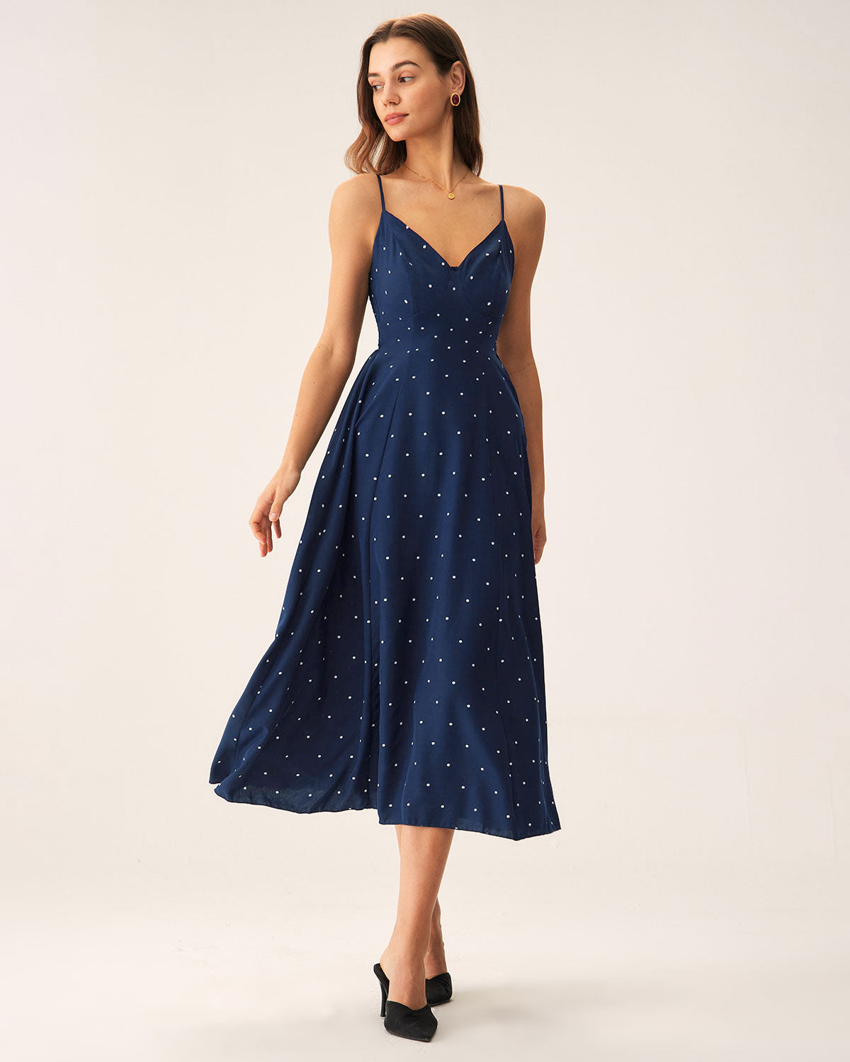 Navy Polka Dot Shirred Slip Midi Dress & Reviews - Navy - Dresses | RIHOAS Navy Polka Dot Shirred Slip Midi Dress & Reviews - Navy - Dresses | RIHOAS