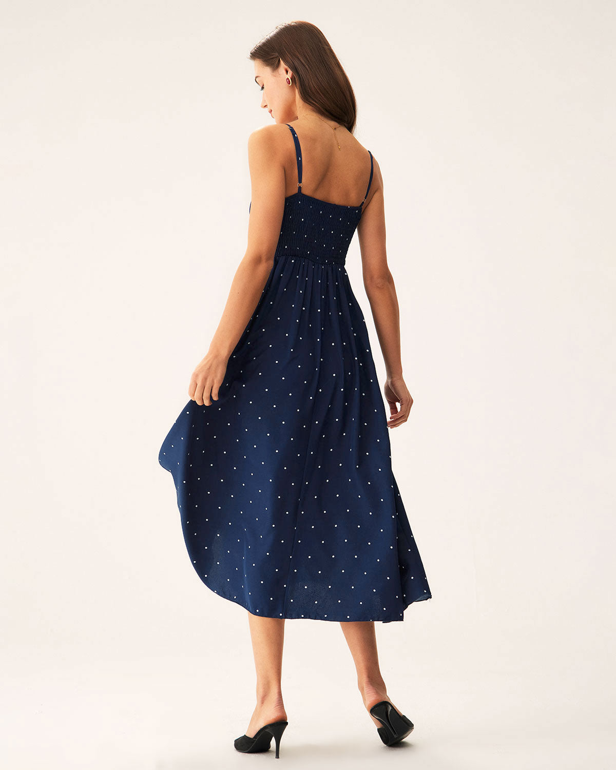 Navy Polka Dot Shirred Slip Midi Dress & Reviews - Navy - Dresses