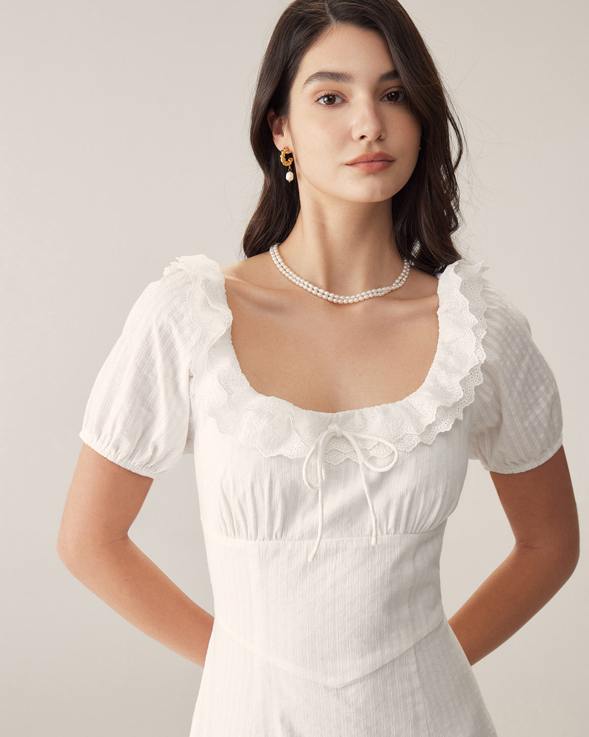 White Embroidery Puffed Sleeve Maxi Dress & Reviews - White - Dresses | RIHOAS White Embroidery Puffed Sleeve Maxi Dress & Reviews - White - Dresses | RIHOAS