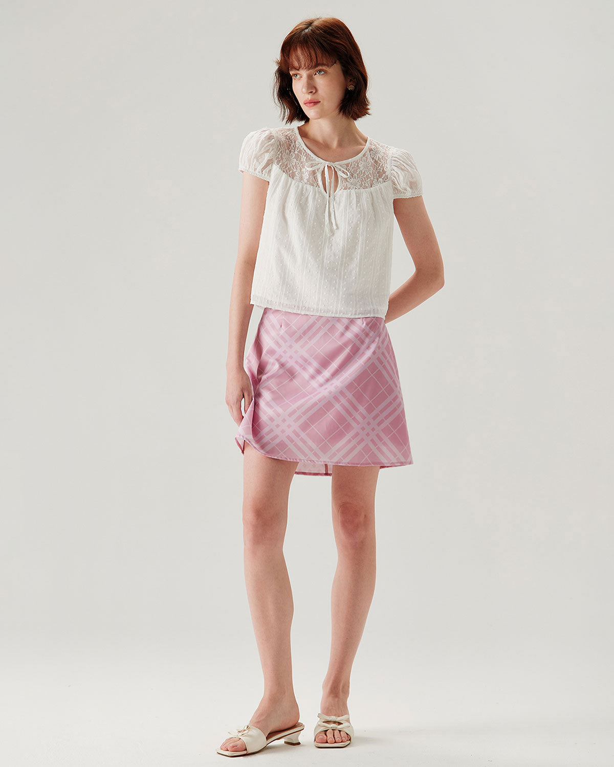 Pink Plaid A-line Mini Skirt