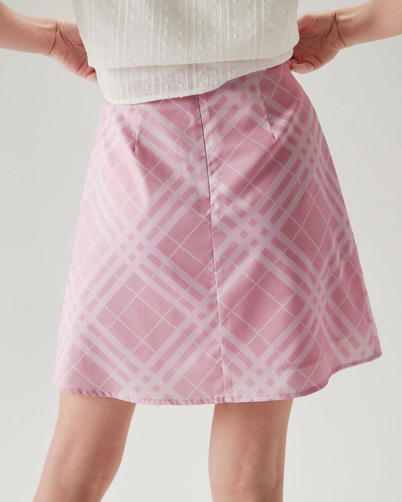 Pink Plaid A-line Mini Skirt
