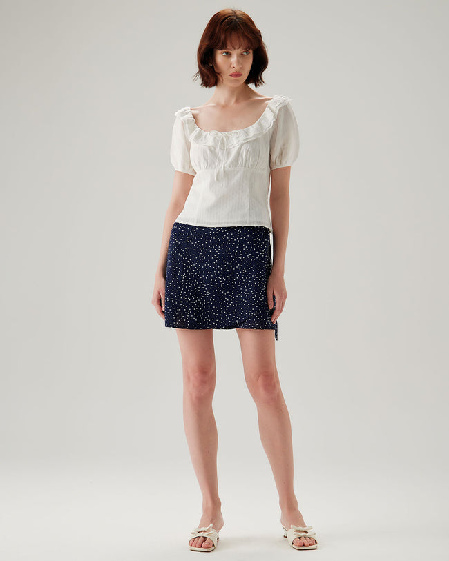 Navy Polka Dot Wrap Mini Skirt