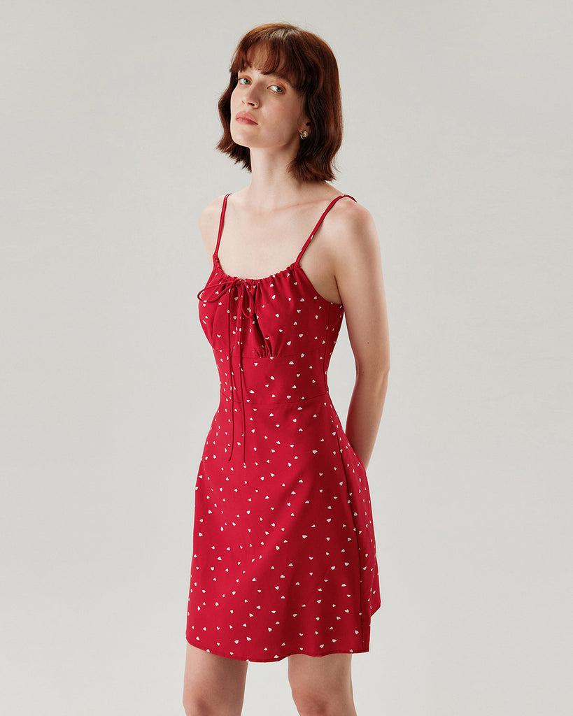 Red Heart Pattern Sweetheart Neck Slip Mini Dress
