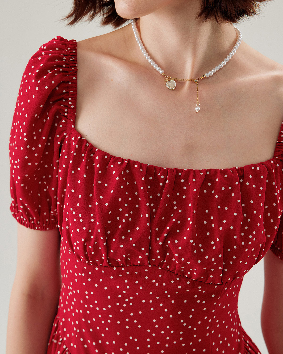 Red Polka Dot Square Neck Mini Dress