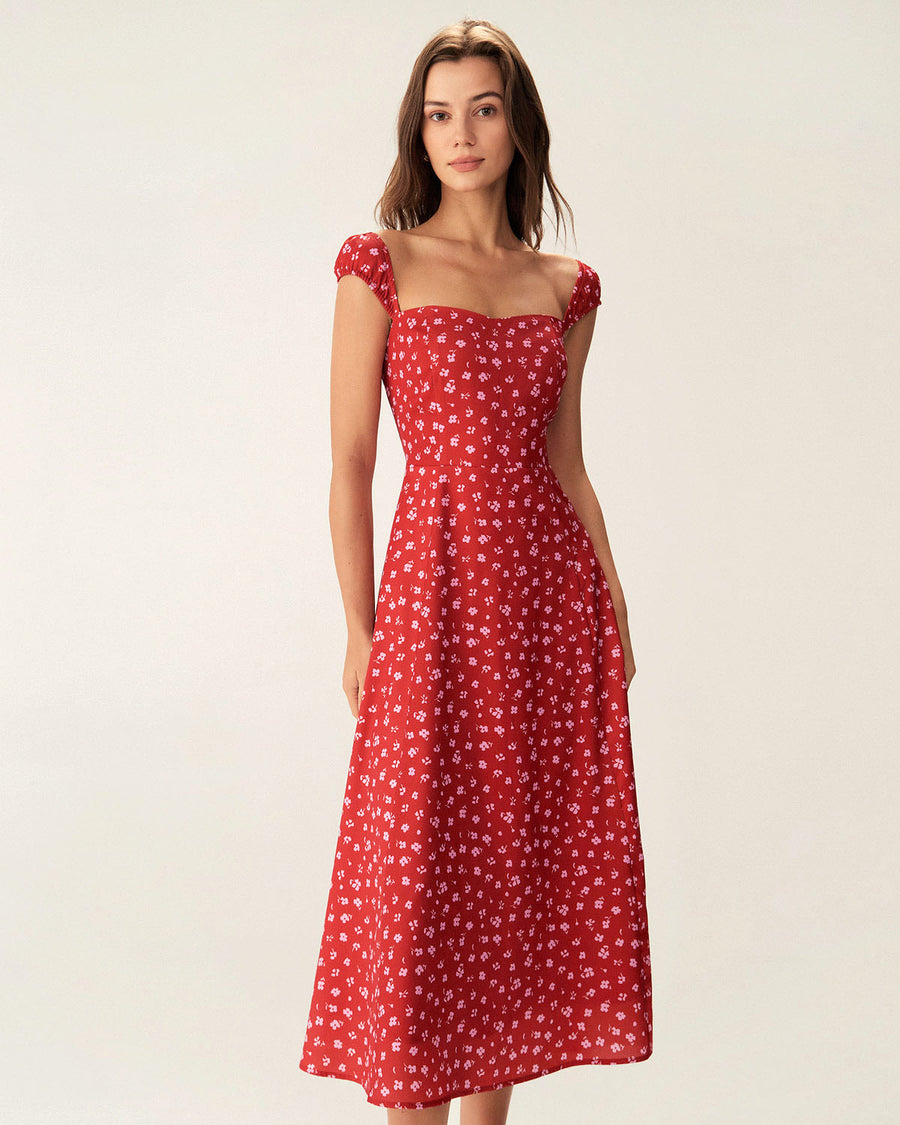 Deep Sweetheart Neck Empire Boho Dresses Red