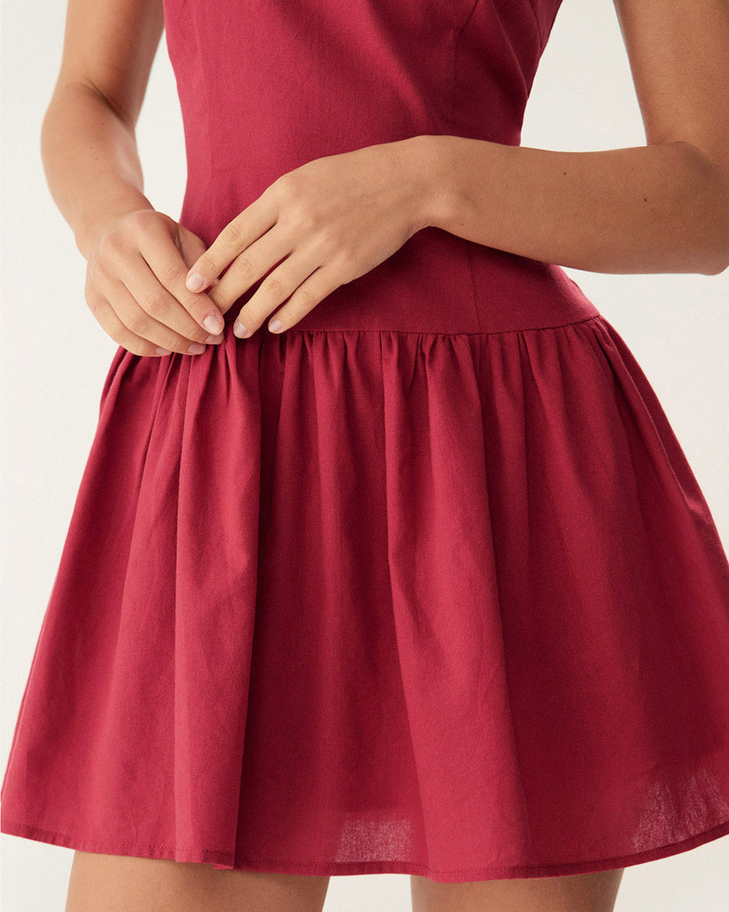 Red Boat Neck Sleeveless Mini Dress