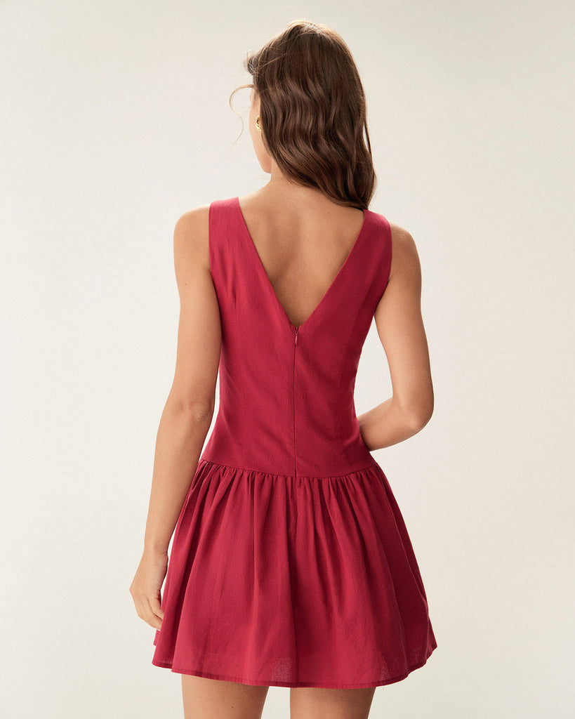 Red Boat Neck Sleeveless Mini Dress