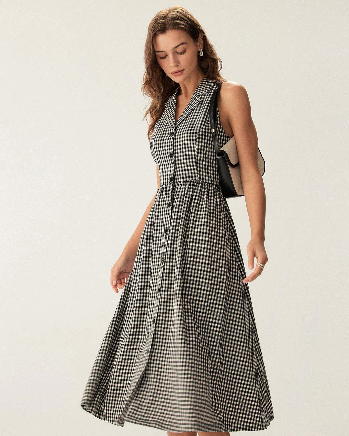 Plaid Sleeveless Button Midi Dress