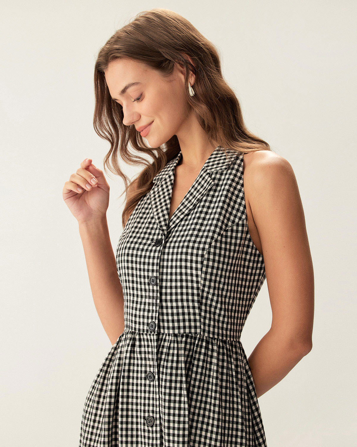 Rihoas Plaid Sleeveless Button Midi Dress for Women, Black / XL Rihoas Plaid Sleeveless Button Midi Dress for Women, Black / XL