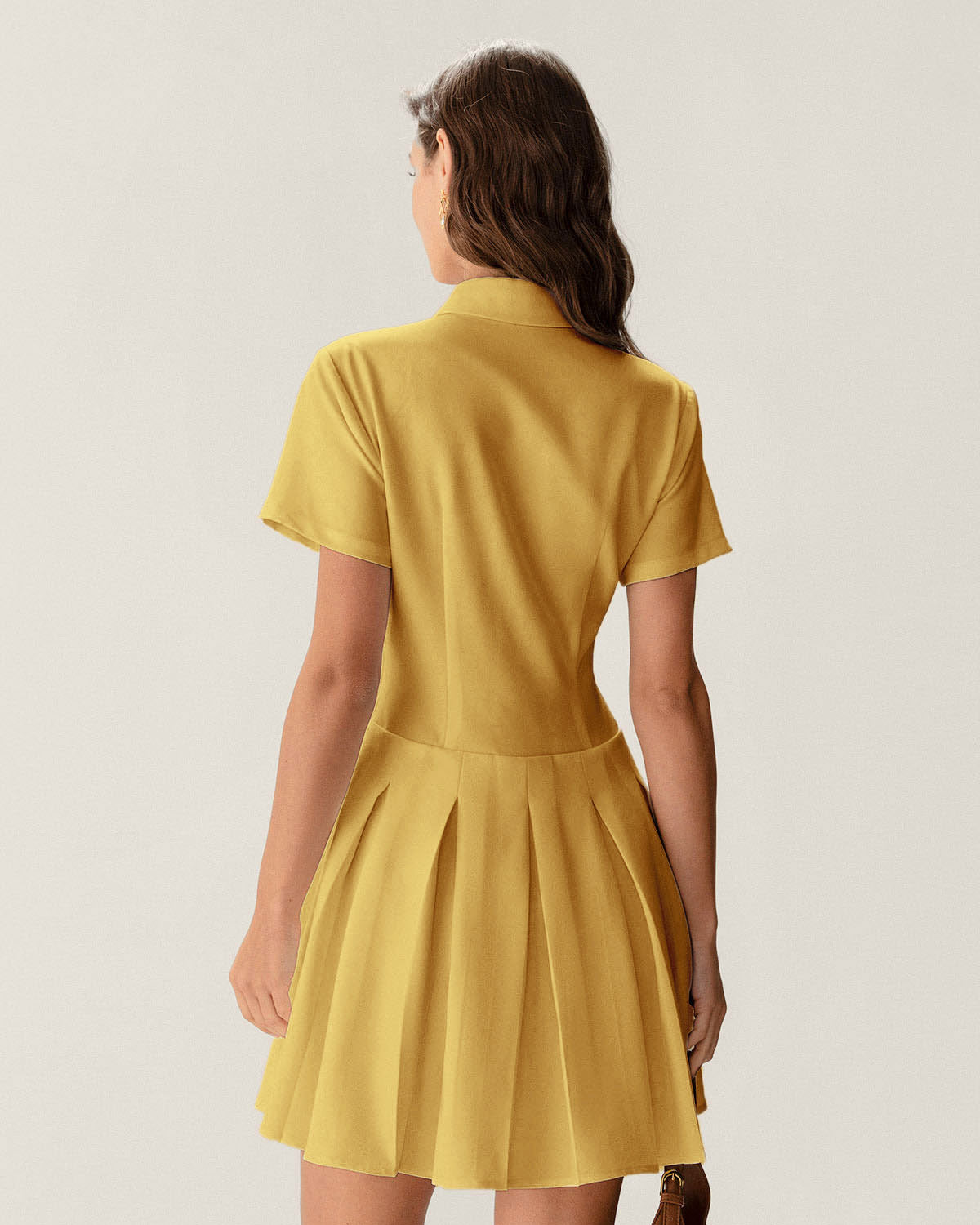 Yellow Button Pleated Mini Dress