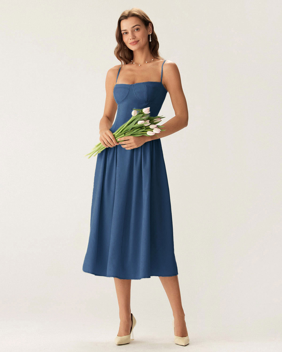Rihoas Floral Jacquard Slip Dress | Square Neck Smocked Midi, Navy / XL Rihoas Floral Jacquard Slip Dress | Square Neck Smocked Midi, Navy / XL