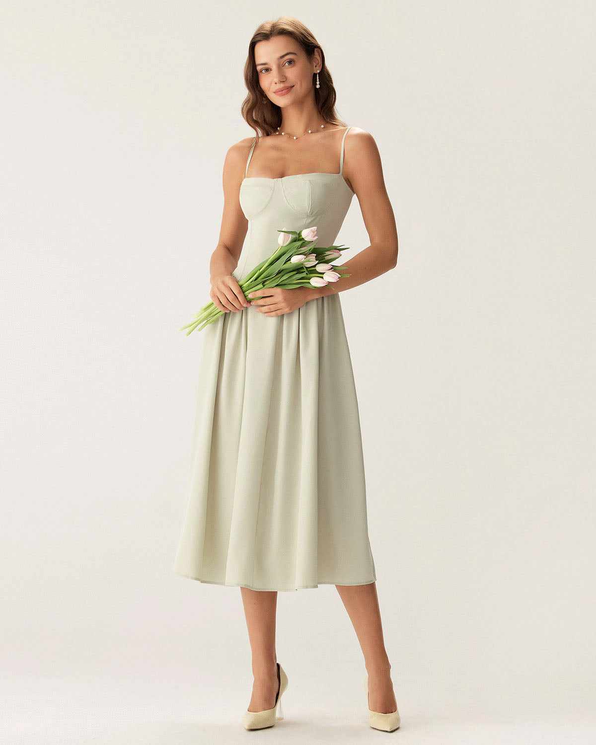 Green Square Neck Pocket Slip Midi Dress & Reviews - Light Green - Dresses | RIHOAS Green Square Neck Pocket Slip Midi Dress & Reviews - Light Green - Dresses | RIHOAS