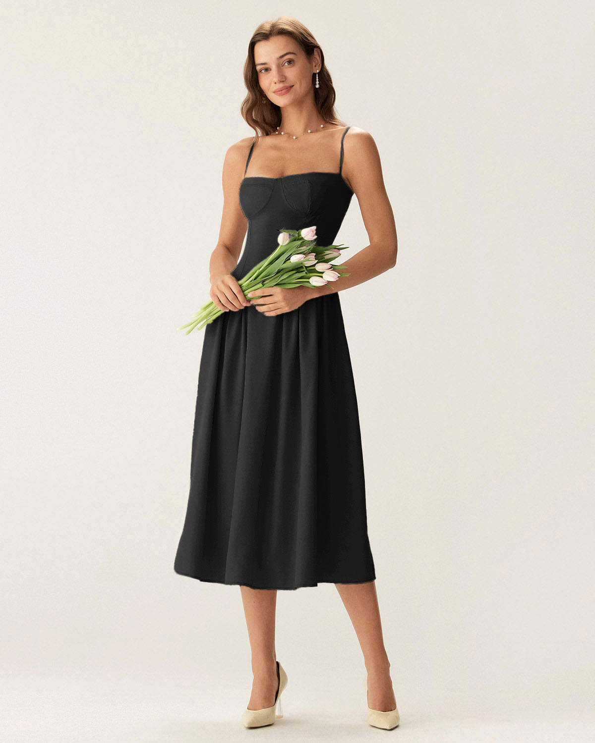 Black Square Neck Pocket Slip Midi Dress & Reviews - Black - Dresses