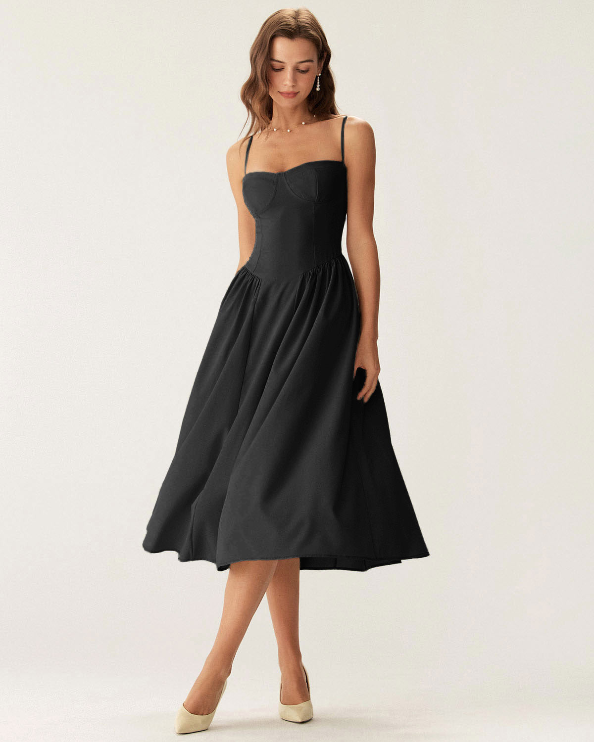 Square Neck Pocket Slip Midi Dress