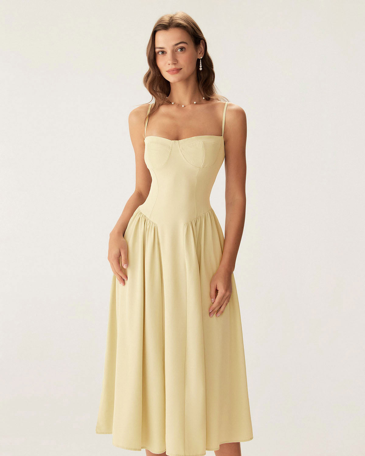 Yellow Square Neck Pocket Slip Midi Dress Yellow Square Neck Pocket Slip Midi Dress