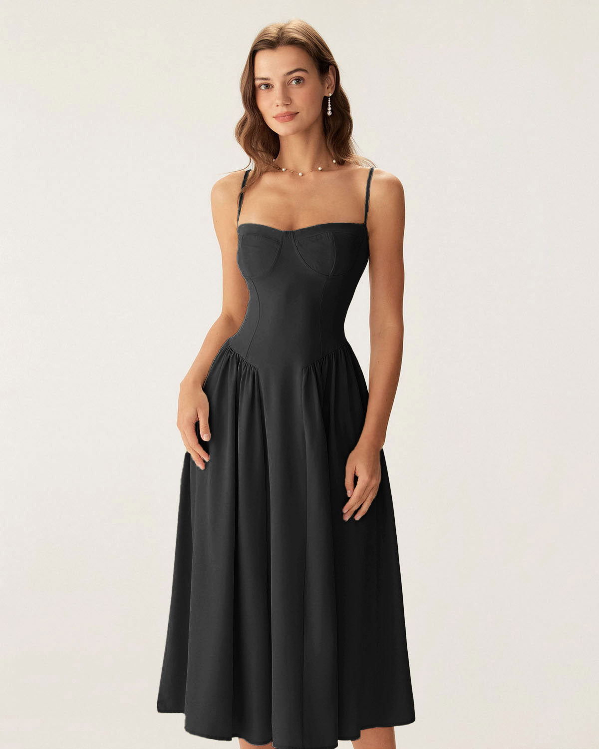 midi length black dress Roberta Black Slit Midi Dress main image 0