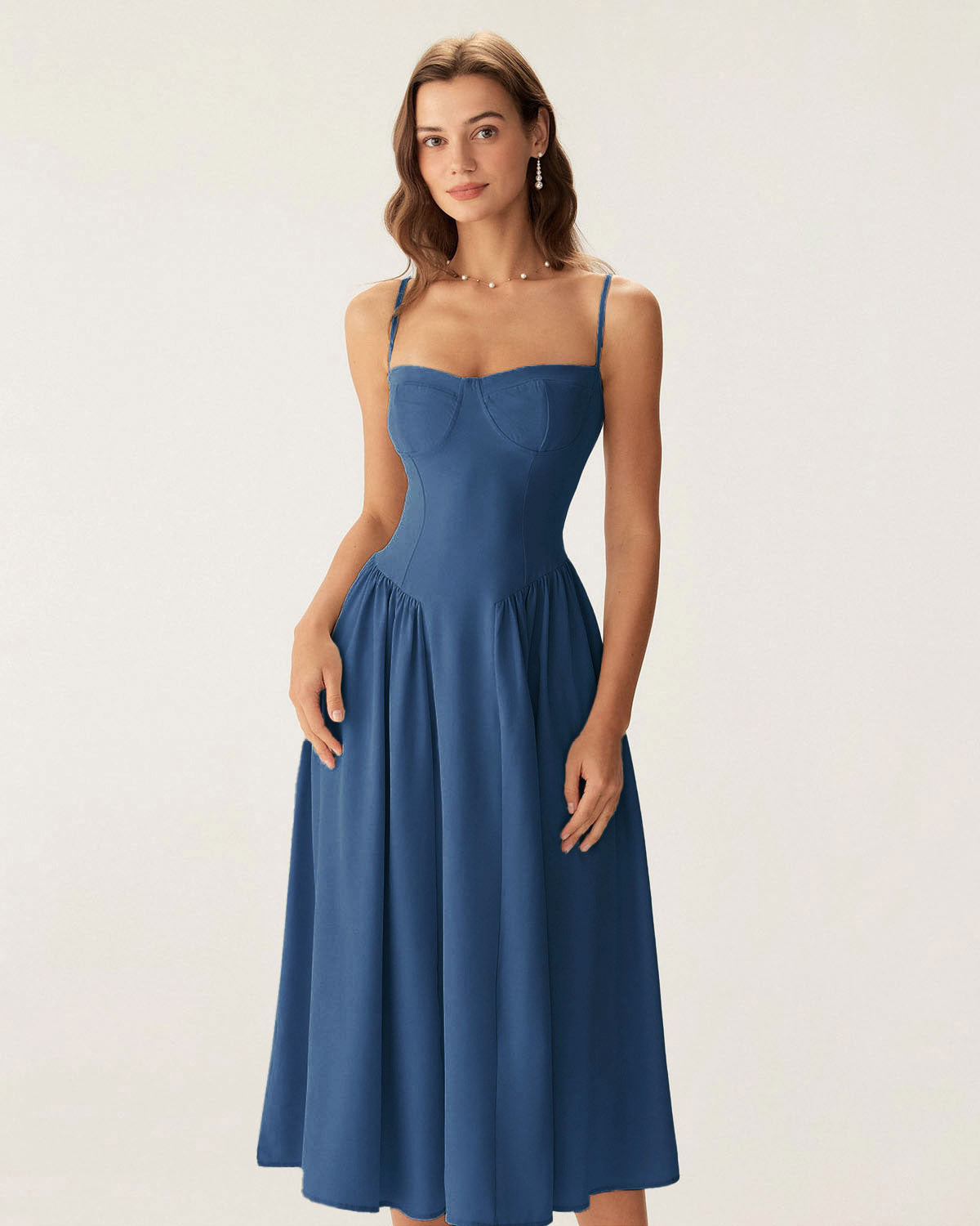 Rihoas Floral Jacquard Slip Dress | Square Neck Smocked Midi, Navy / XL Rihoas Floral Jacquard Slip Dress | Square Neck Smocked Midi, Navy / XL