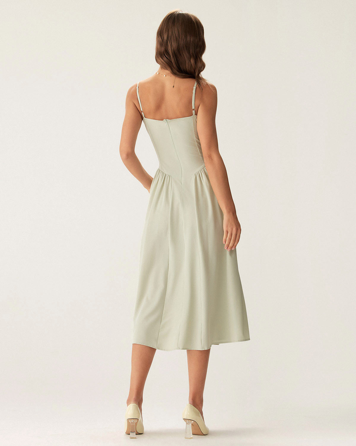 Rihoas Sweetheart Neck Bustier Midi Dress in Sage Green | Spaghetti Strap A-Line Dress for Parties, Light Green / L Rihoas Sweetheart Neck Bustier Midi Dress in Sage Green | Spaghetti Strap A-Line Dress for Parties, Light Green / L