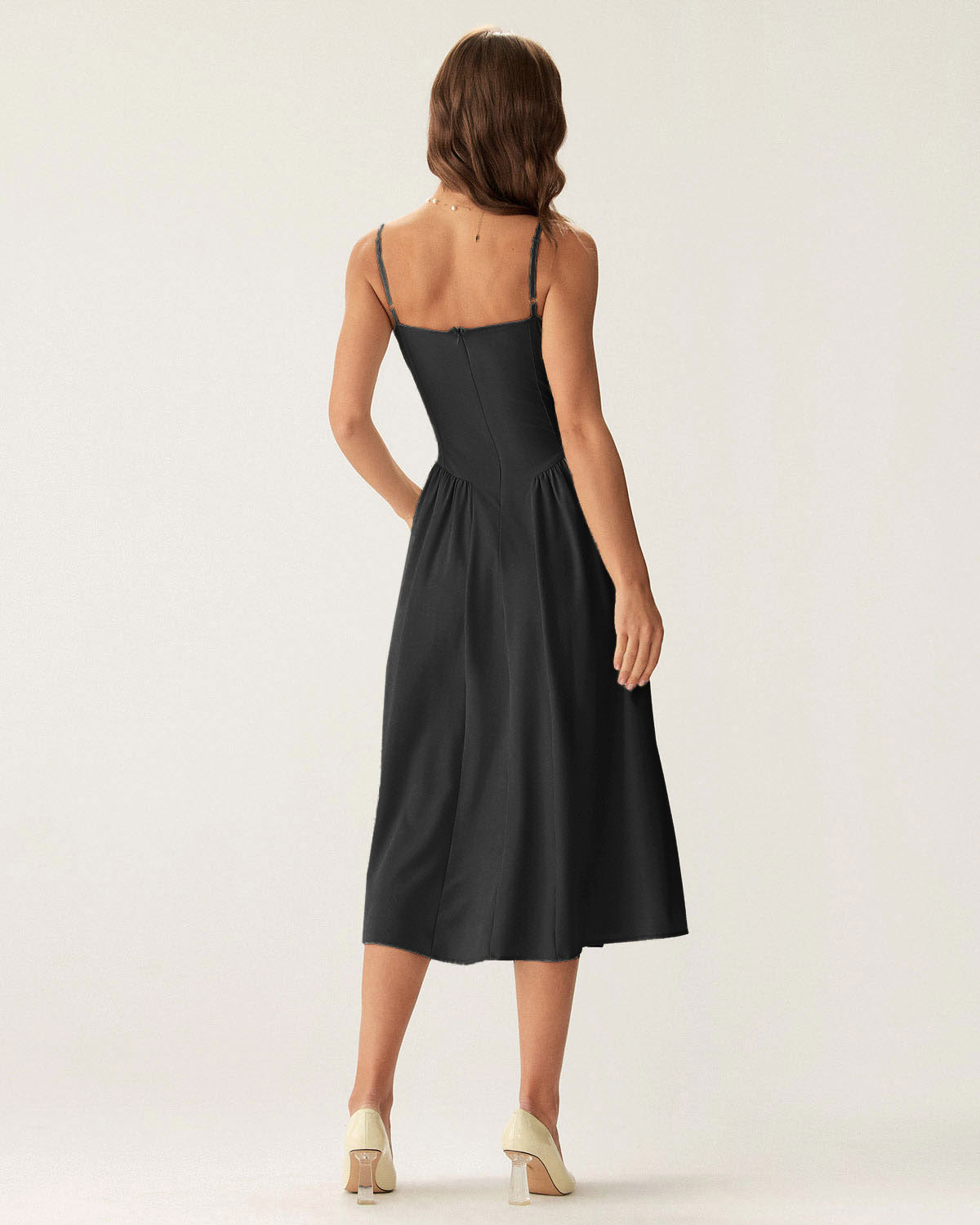 black midi slip dress Satin Details Design Notes All Yours Satin Midi Slip
