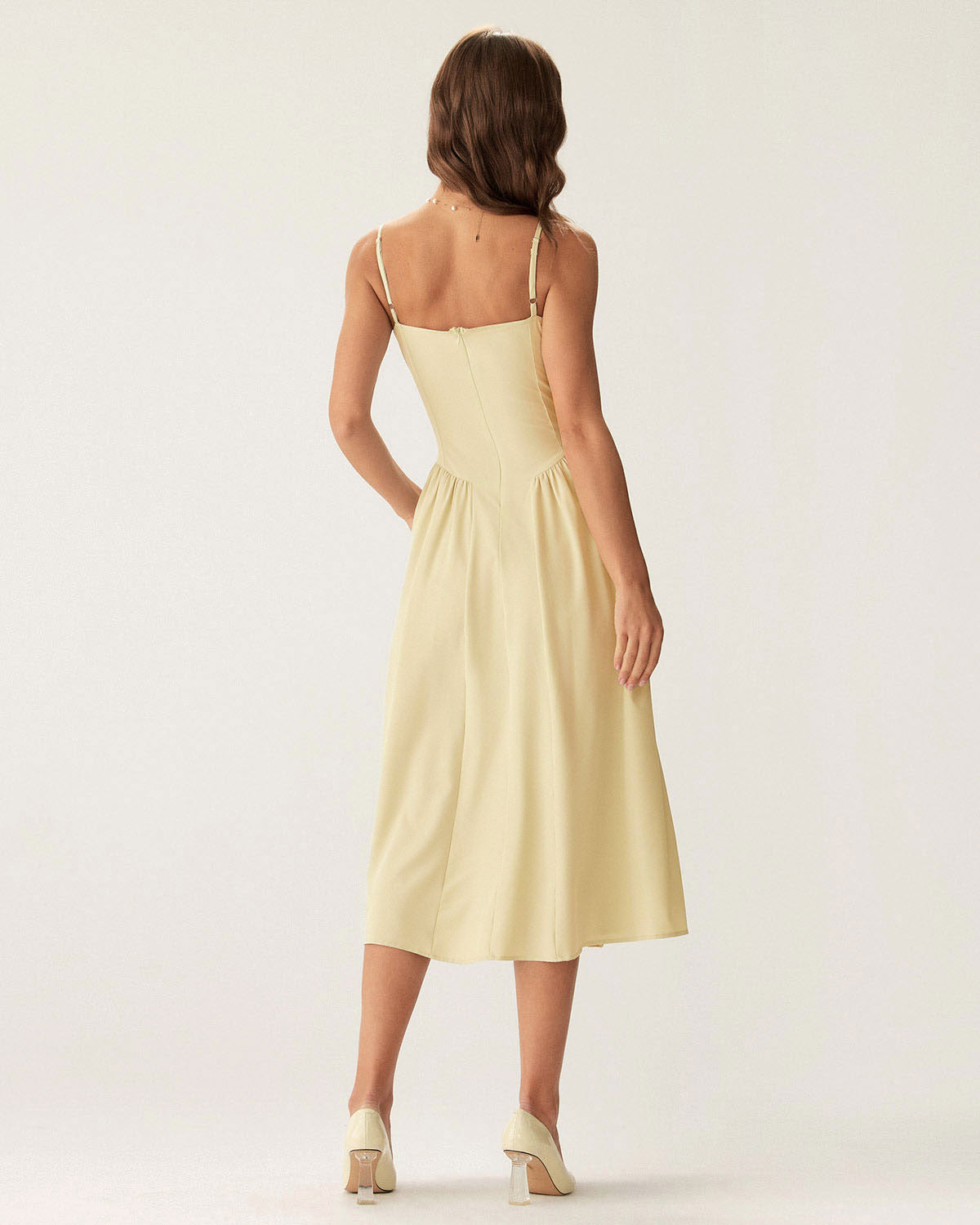 Yellow Square Neck Pocket Slip Midi Dress Yellow Square Neck Pocket Slip Midi Dress