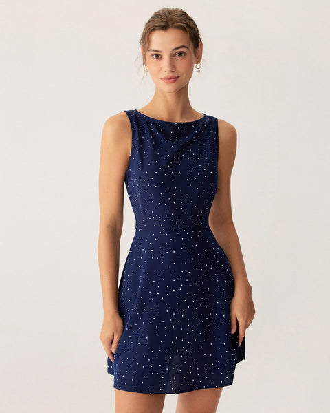 blue polka dot dress Sleeveless Cut Out Mini - RIHOAS & Reviews - Navy - Dresses purple prom dresses 37.5 OPEN 3X Joivida Cute Dopamine Ceramic Luxury Satin Colors:White