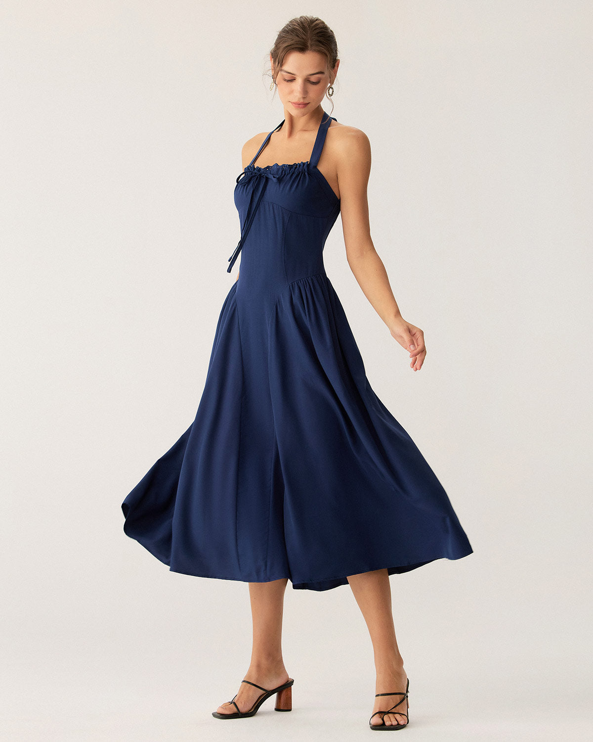 Navy Ruched Halter Midi Dress & Reviews - Navy - Dresses | RIHOAS Navy Ruched Halter Midi Dress & Reviews - Navy - Dresses | RIHOAS