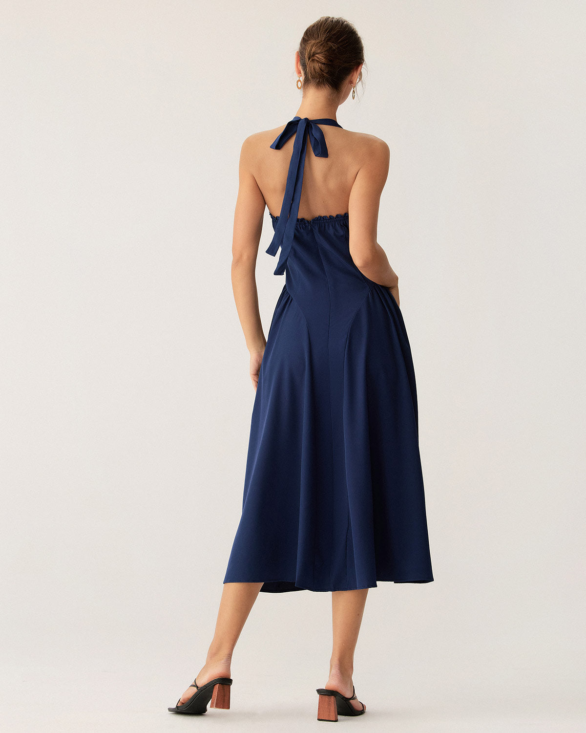 Navy Ruched Halter Midi Dress Navy Ruched Halter Midi Dress