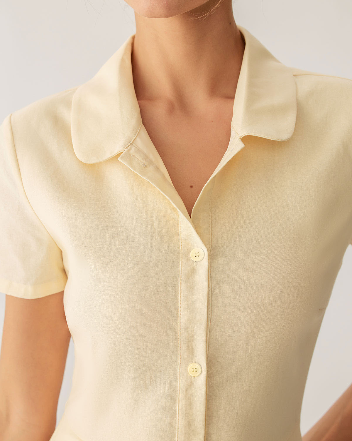 Yellow Button Short Sleeve Midi Dress