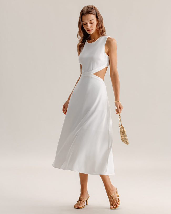 White Cutout Sleeveless Midi Dress