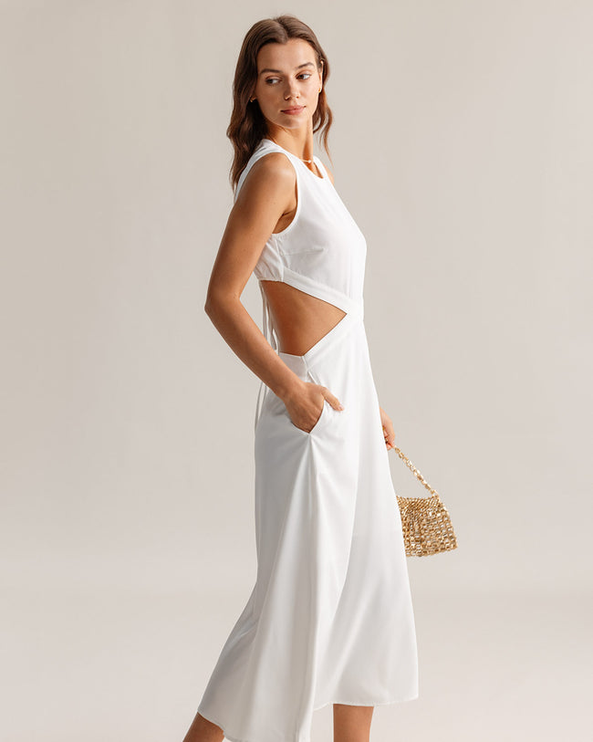 White Cutout Sleeveless Midi Dress