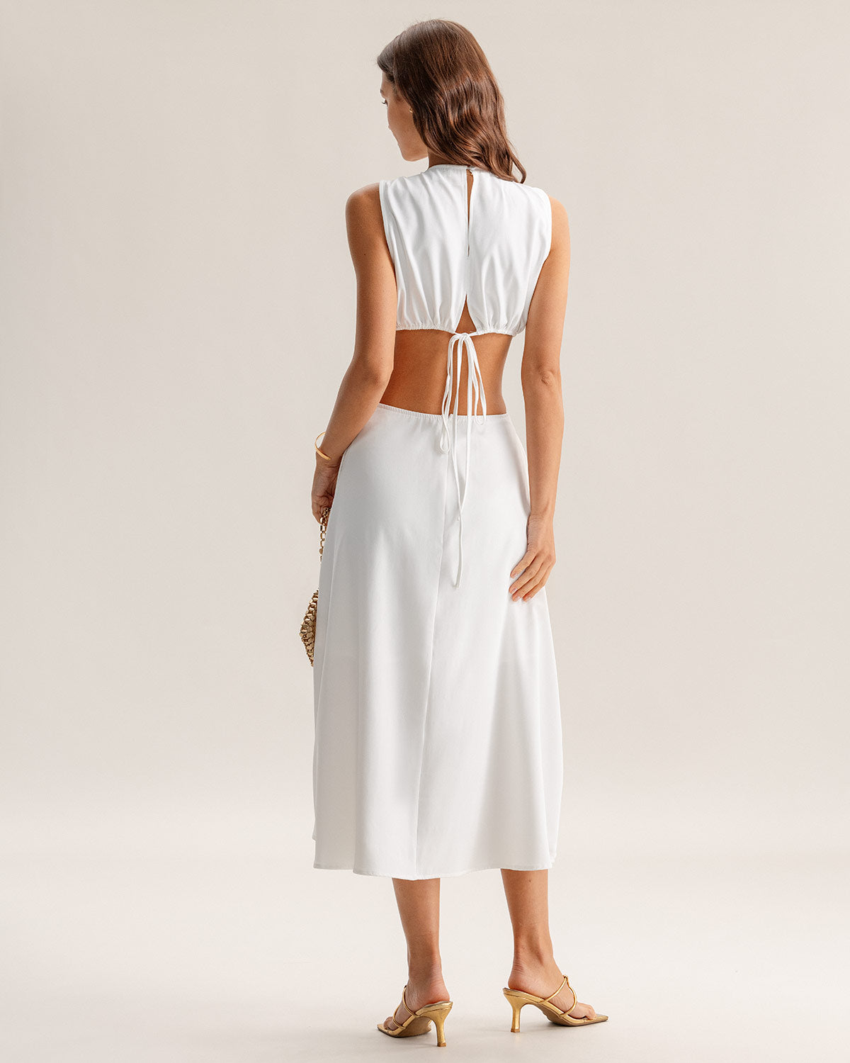 White Cutout Sleeveless Midi Dress & Reviews - White - Dresses | RIHOAS White Cutout Sleeveless Midi Dress & Reviews - White - Dresses | RIHOAS