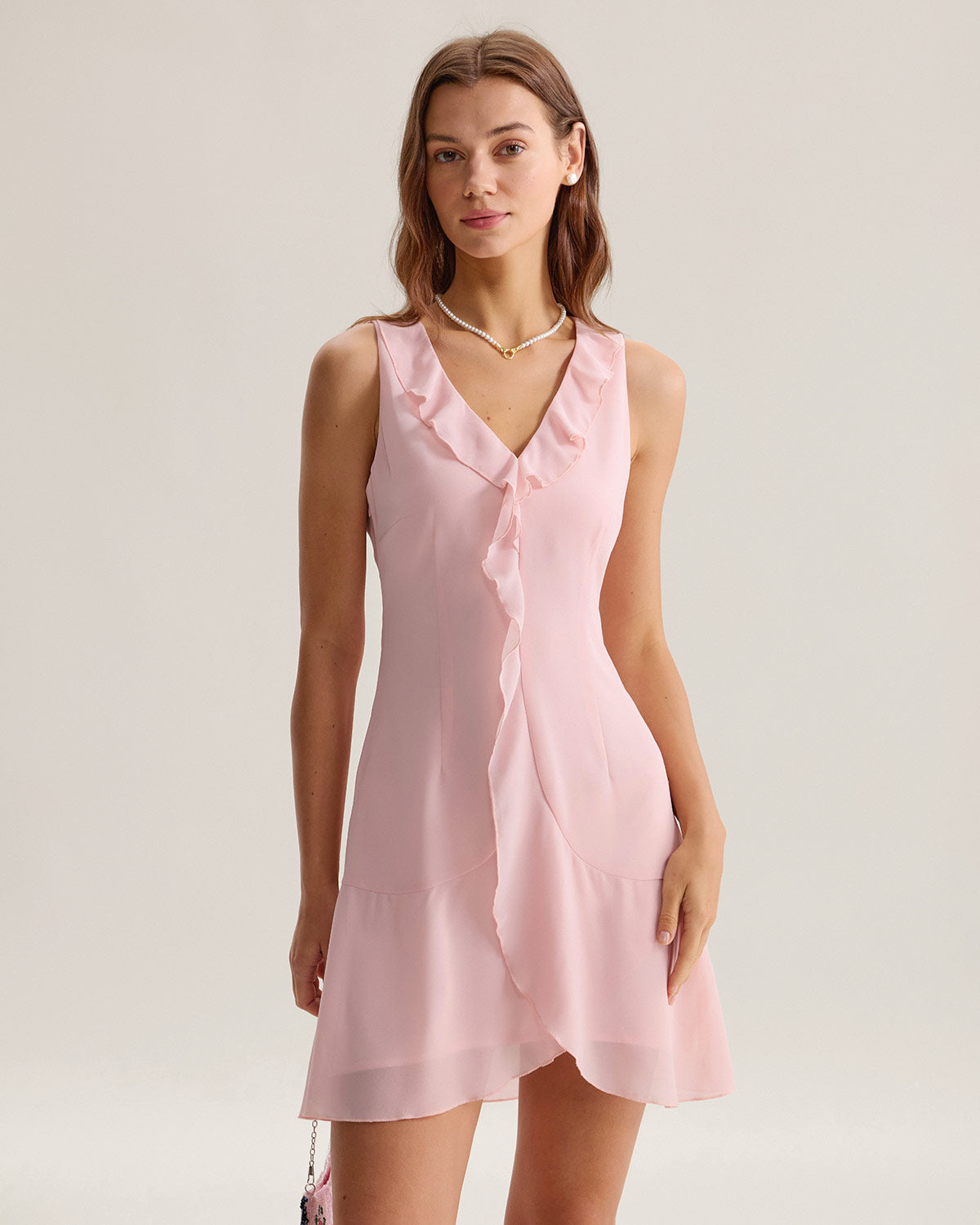 Pink Ruffle Sleeveless Mini Dress