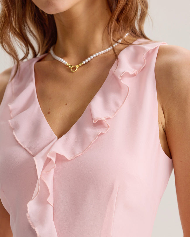 Pink Ruffle Sleeveless Mini Dress