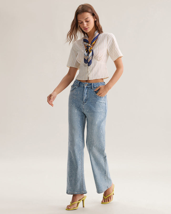 Blue Straight Sparkly Jeans