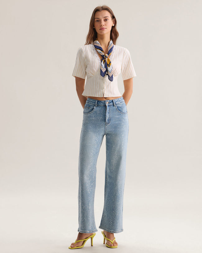 Blue Straight Sparkly Jeans