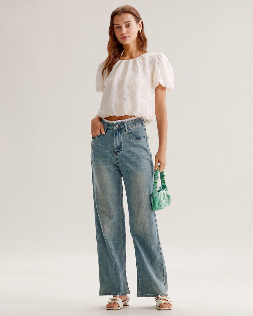Lace Trim Straight Jeans