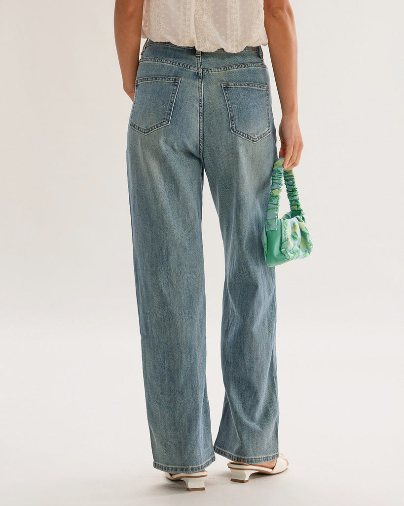 Lace Trim Straight Jeans